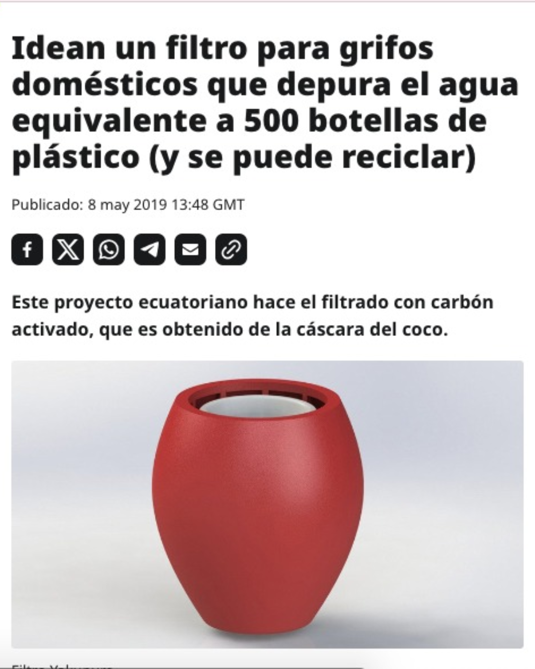 RT EN ESPAÑOL: Idean un filtro para grifos domésticos que depura el agua equivalente a 500 botellas de plástico